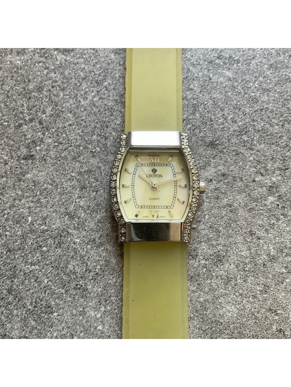 Women's Croton Watch Green Tint MOP Face and Translucent Band Crystal Accents A7